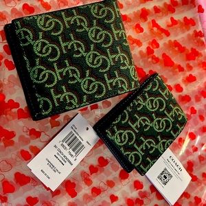 COACH Mens 3n1 Wallet/Card Case Printed Coated Canvas Monogram Amazon Green